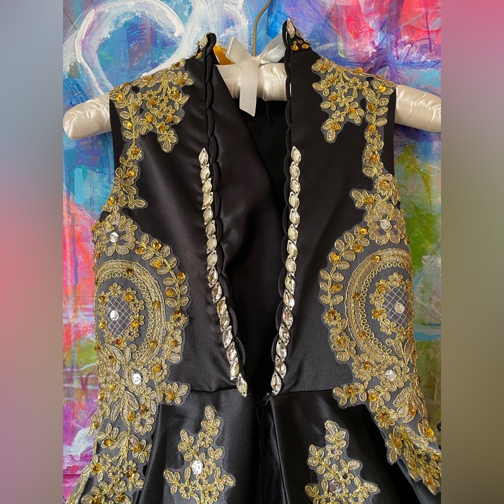 Stunning Black Gold Custom Hand crafted FORMAL Cocktail Evening Wedding DRESS ❤️ - Picture 10 of 13